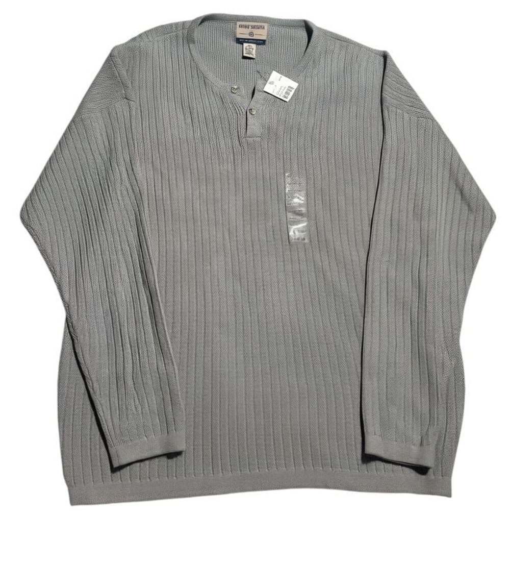 High Sierra Men's Gray Ribbed Knit Long Sleeve Henley Sweater XXL